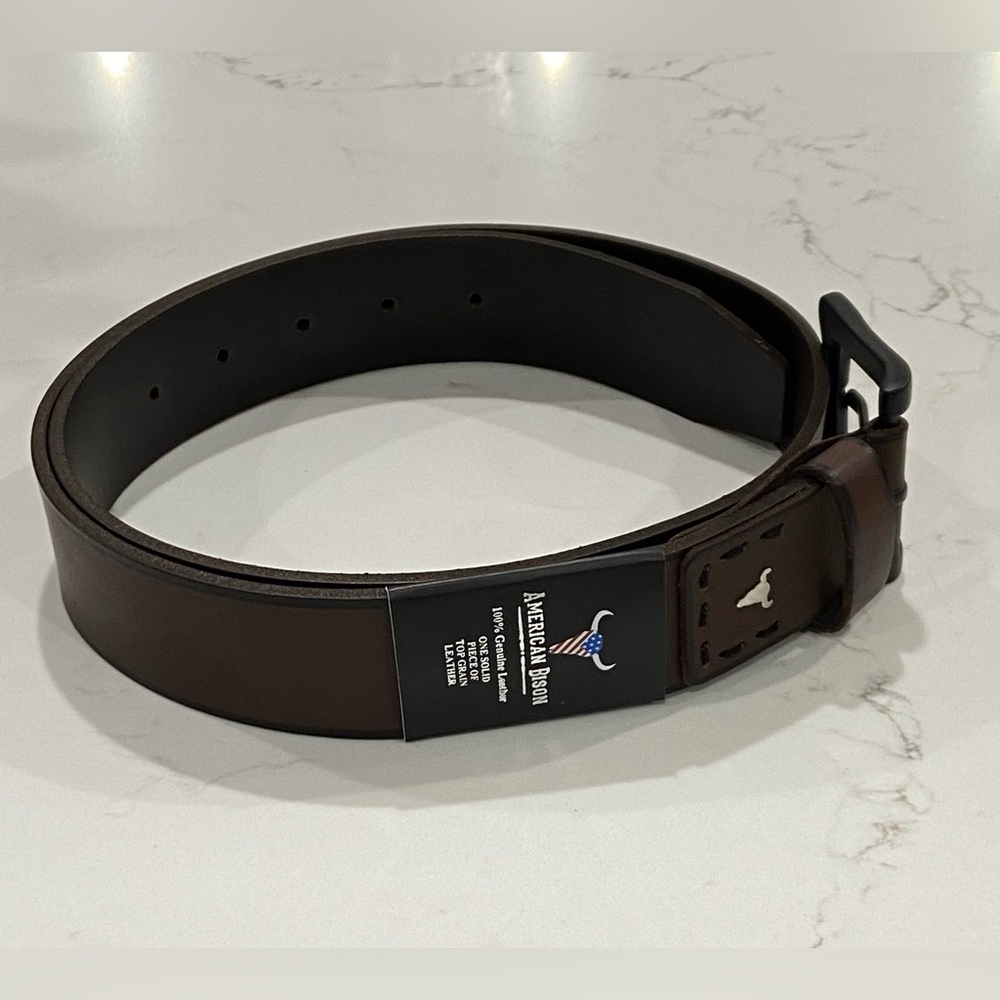 American Bison 100% Genuine Top Grain Brown Leather Belt Men’s Size 36 NWT